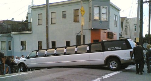 Ford Excursion limo beached at Portero hill in San Francisco
