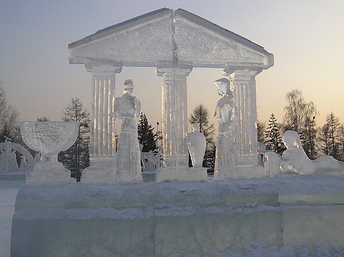 Ice sculpture depicting scene from a tale