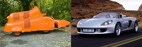 Porche coffee tractor (left) and Porche Carrera (right)