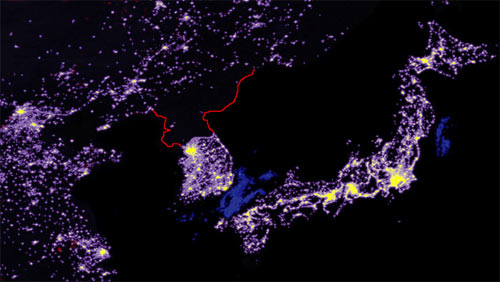 north korea map outline. North Korea night map