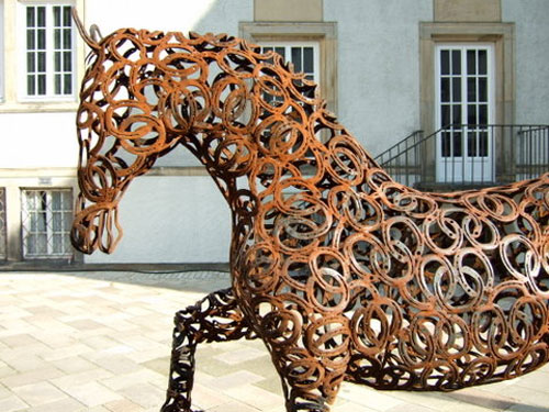 Horse statue made of horseshoes in Germany