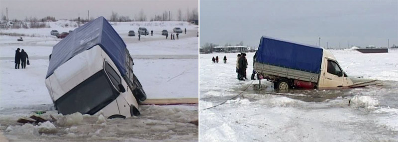 Truck fell into the icehole