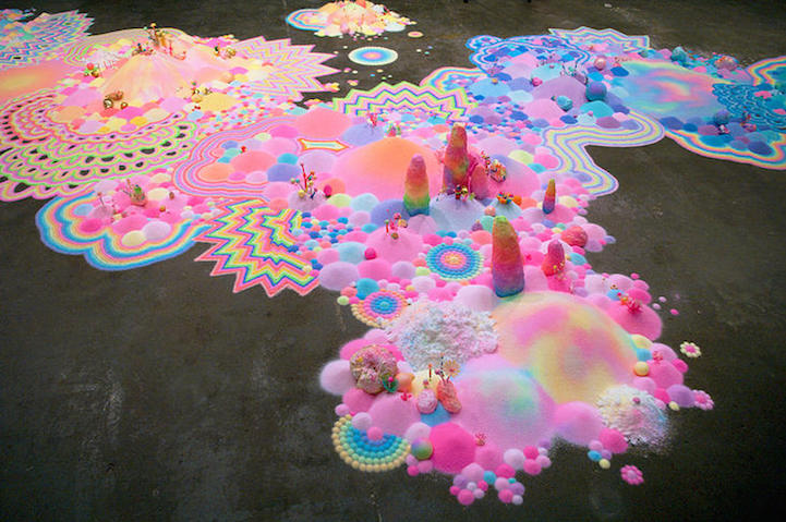 Spectacular glitter and sugar floor installations