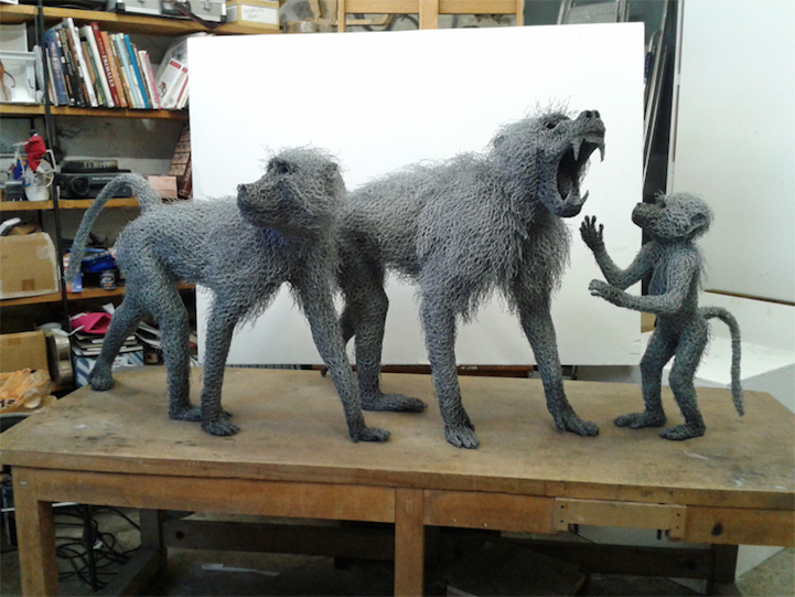 Galvanized wire animal sculptures