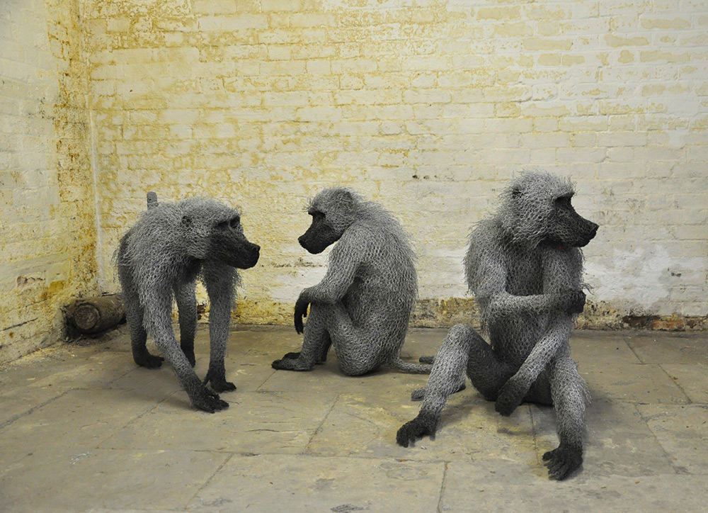 Galvanized wire animal sculptures