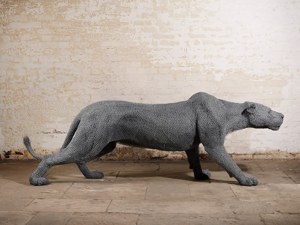 Galvanized wire animal sculptures