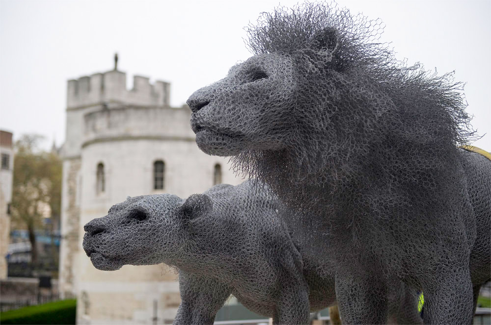 Galvanized wire animal sculptures