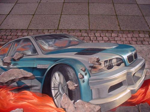Street Art. 3D drawings on the pavement. Need for speed 4