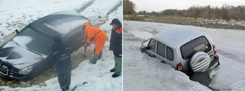 SUVs fell through the ice