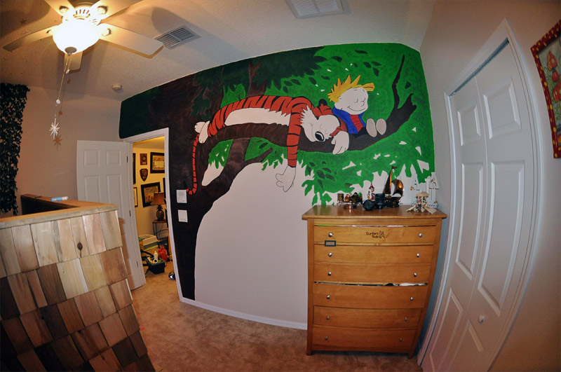 2. Calvin and Hobbes mural in the kids' bedroom