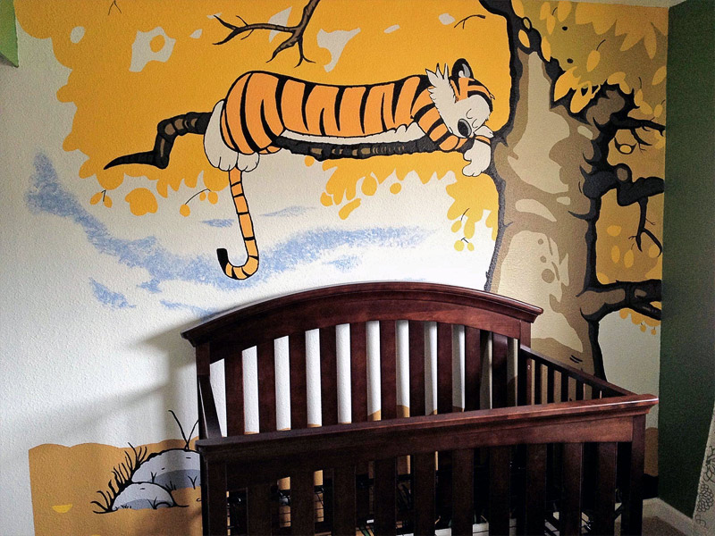 1. Calvin and Hobbes mural on the wall of the nursery