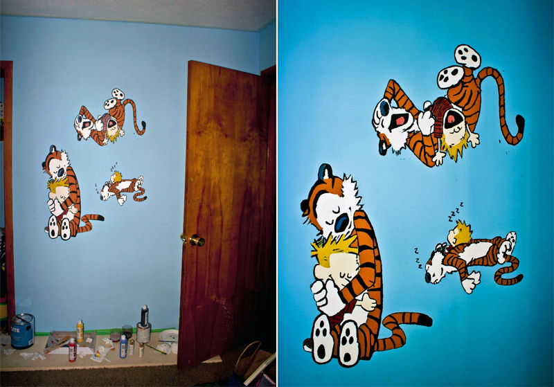 5. Calvin and Hobbes painted on the wall