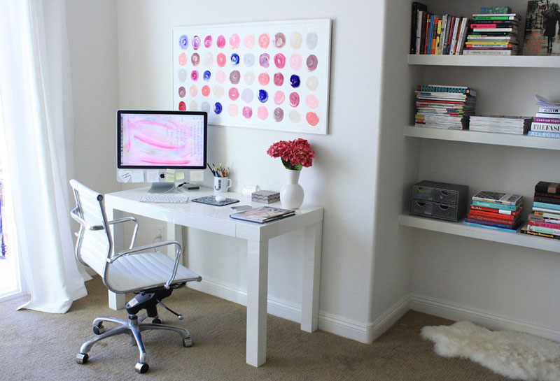 8. White and polka dots decorated home office