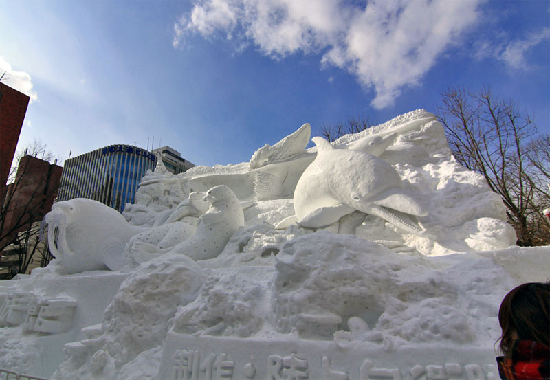 8. Sea mammals snow sculpture at the 63rd Sapporo Snow Festival